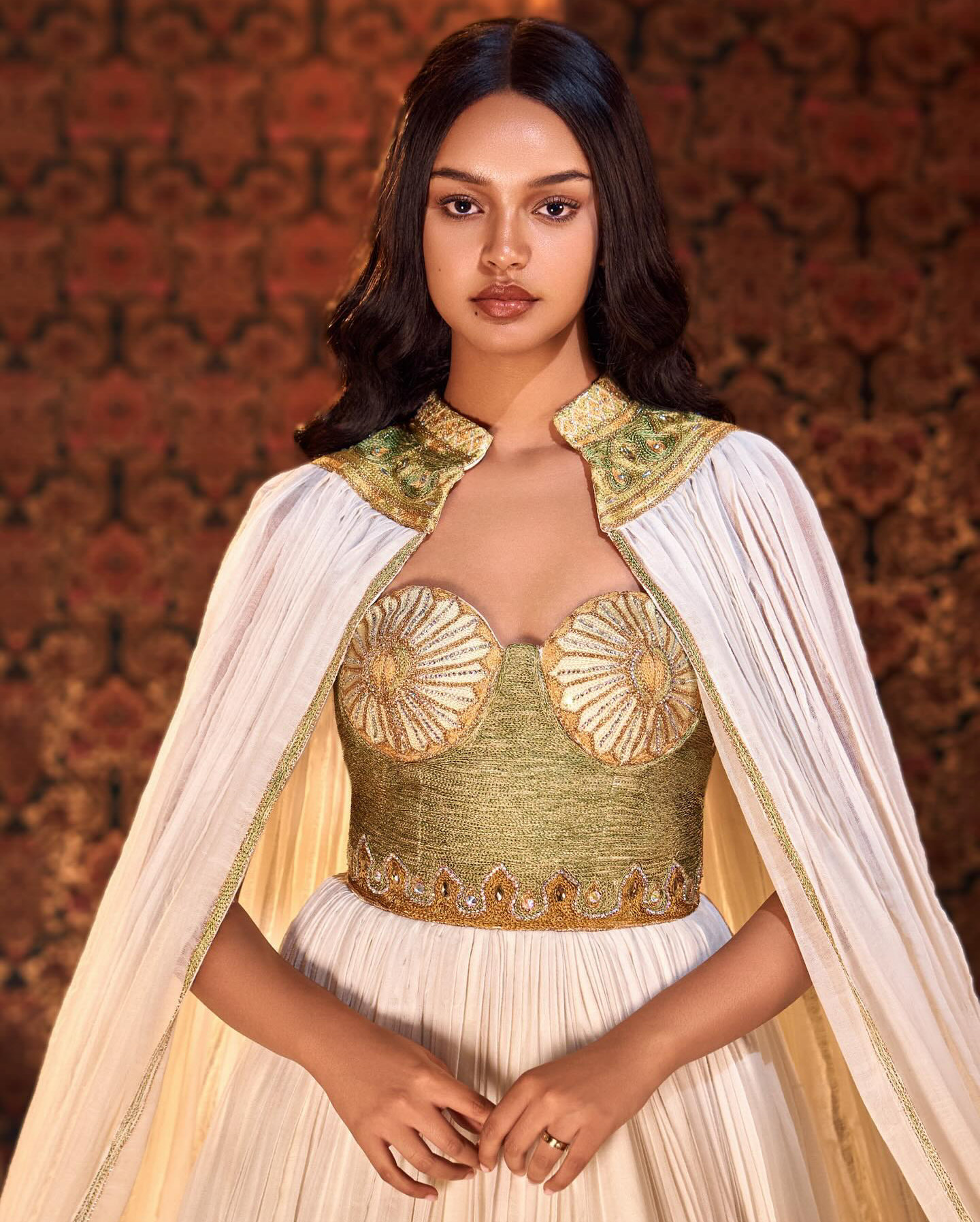 Elegant Modern Habesha Dress with green tinted Gold