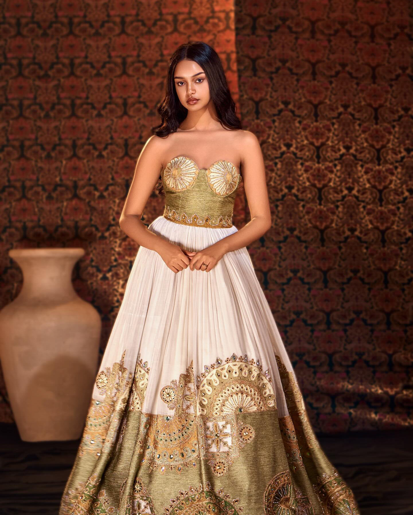 Elegant Modern Habesha Dress with green tinted Gold - Image 2