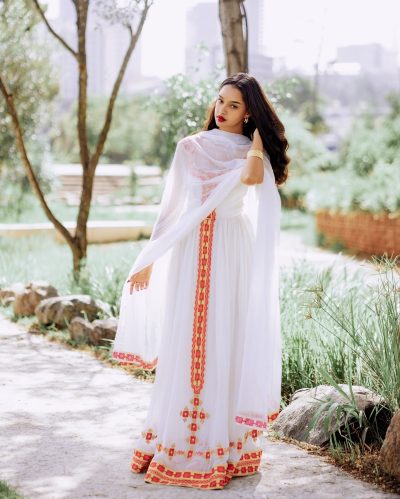 Classic Habesha Kemis - with Red Tibeb