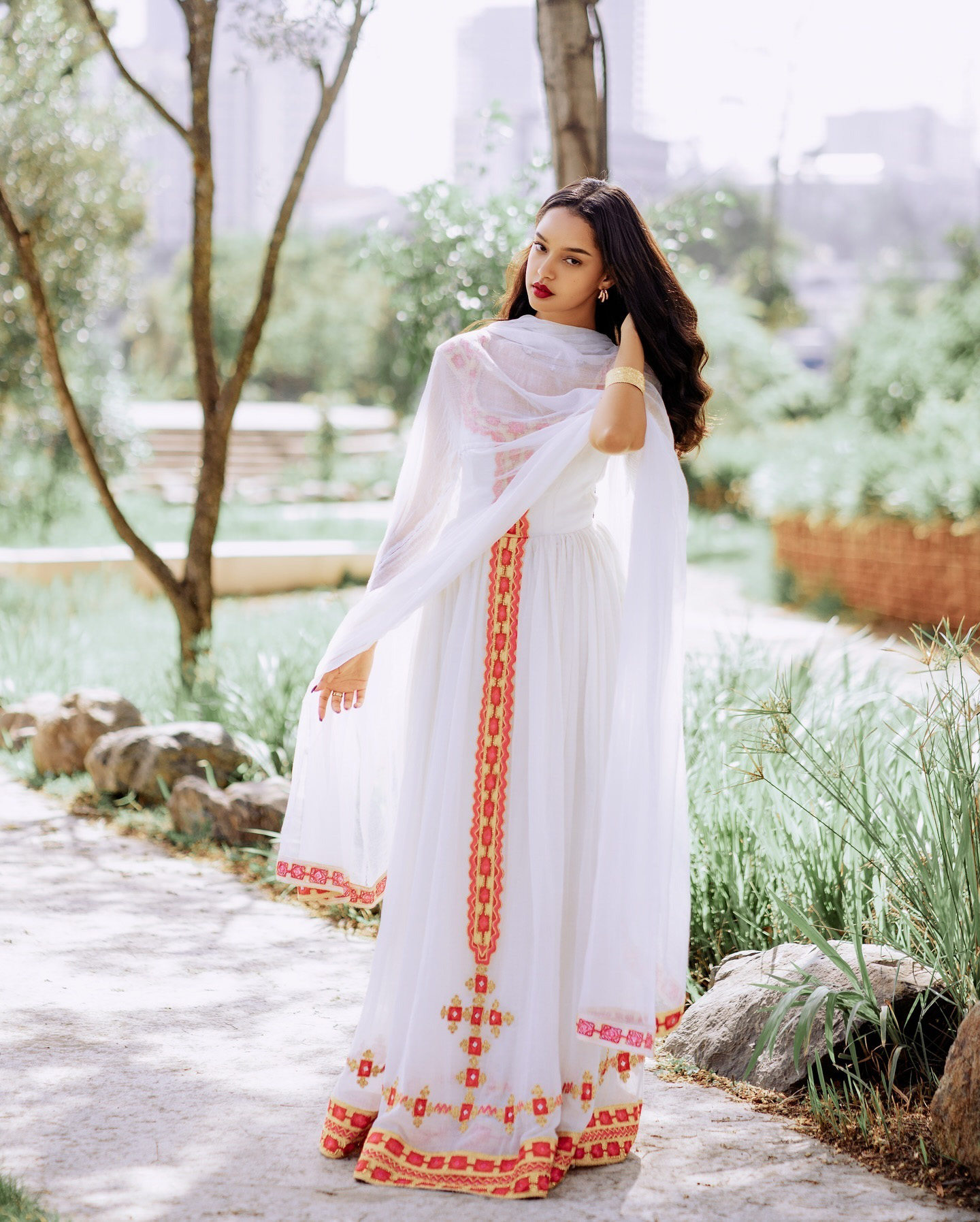 Classic Habesha Kemis - with Red Tibeb