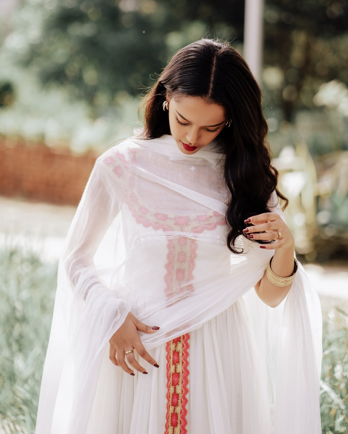 Classic Habesha Kemis - with Red Tibeb - Image 2