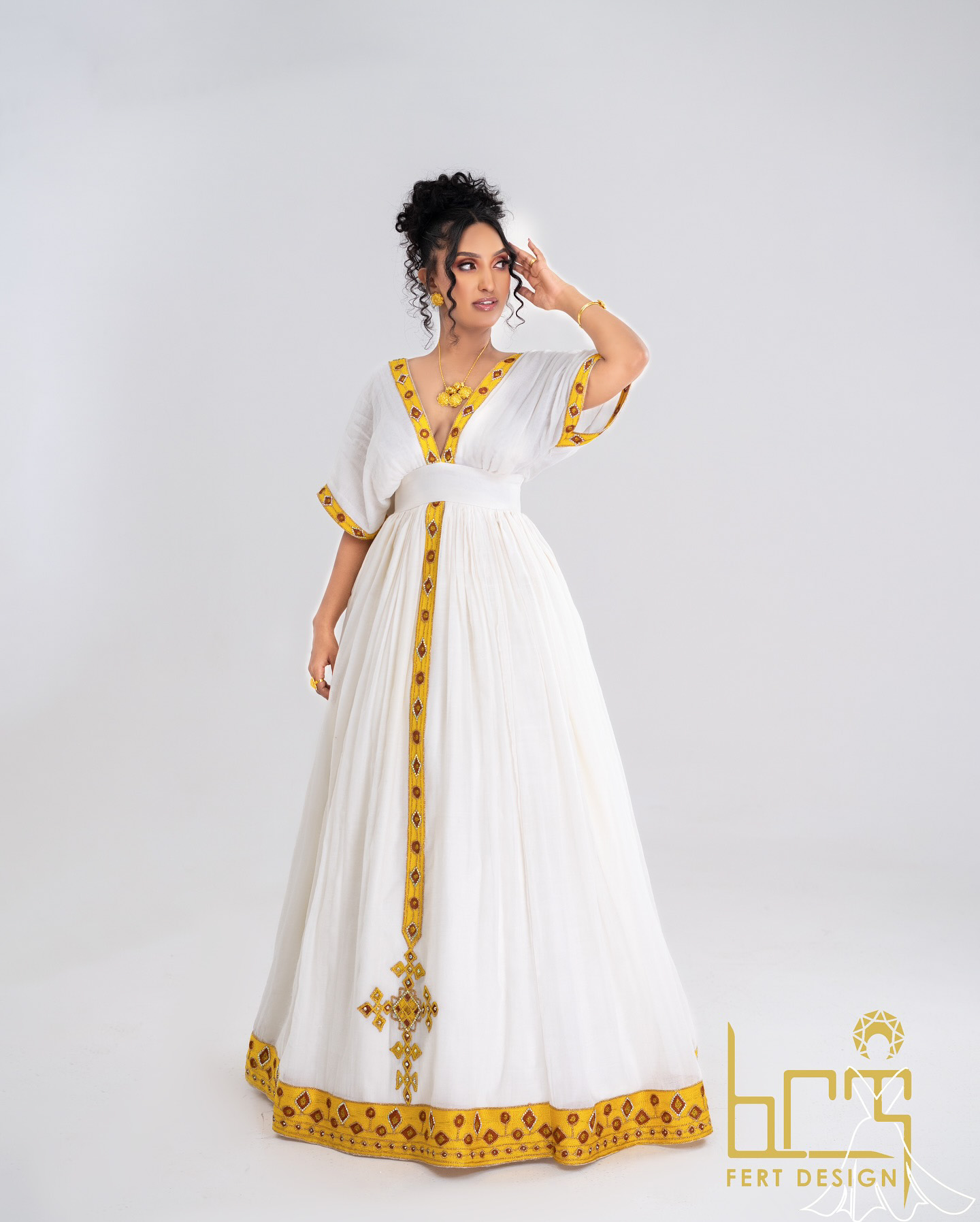 Classic Habesha Kemis - Golden Queen - Image 3