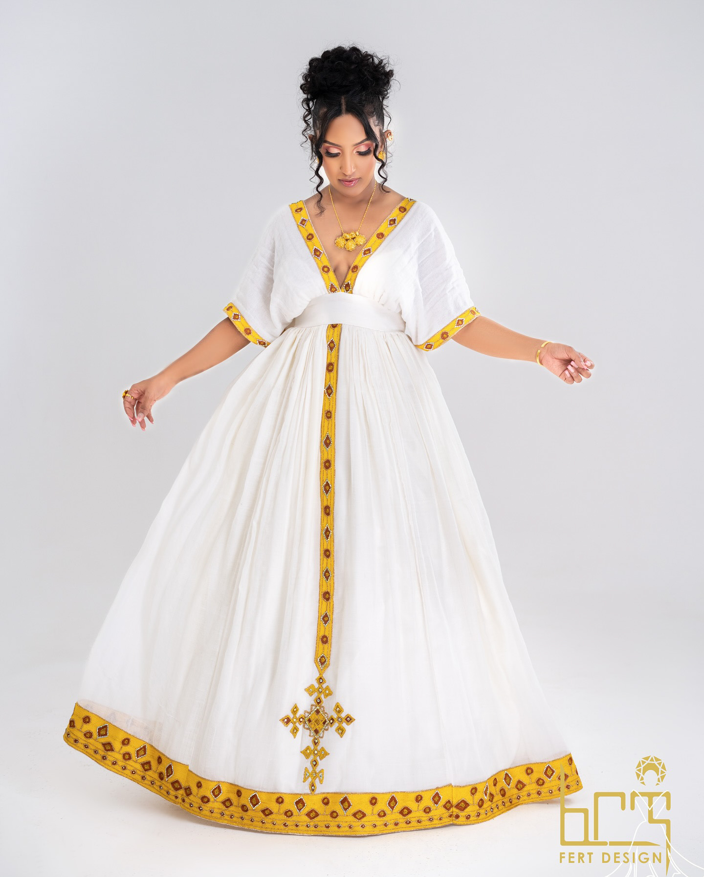 Classic Habesha Kemis - Golden Queen - Image 2