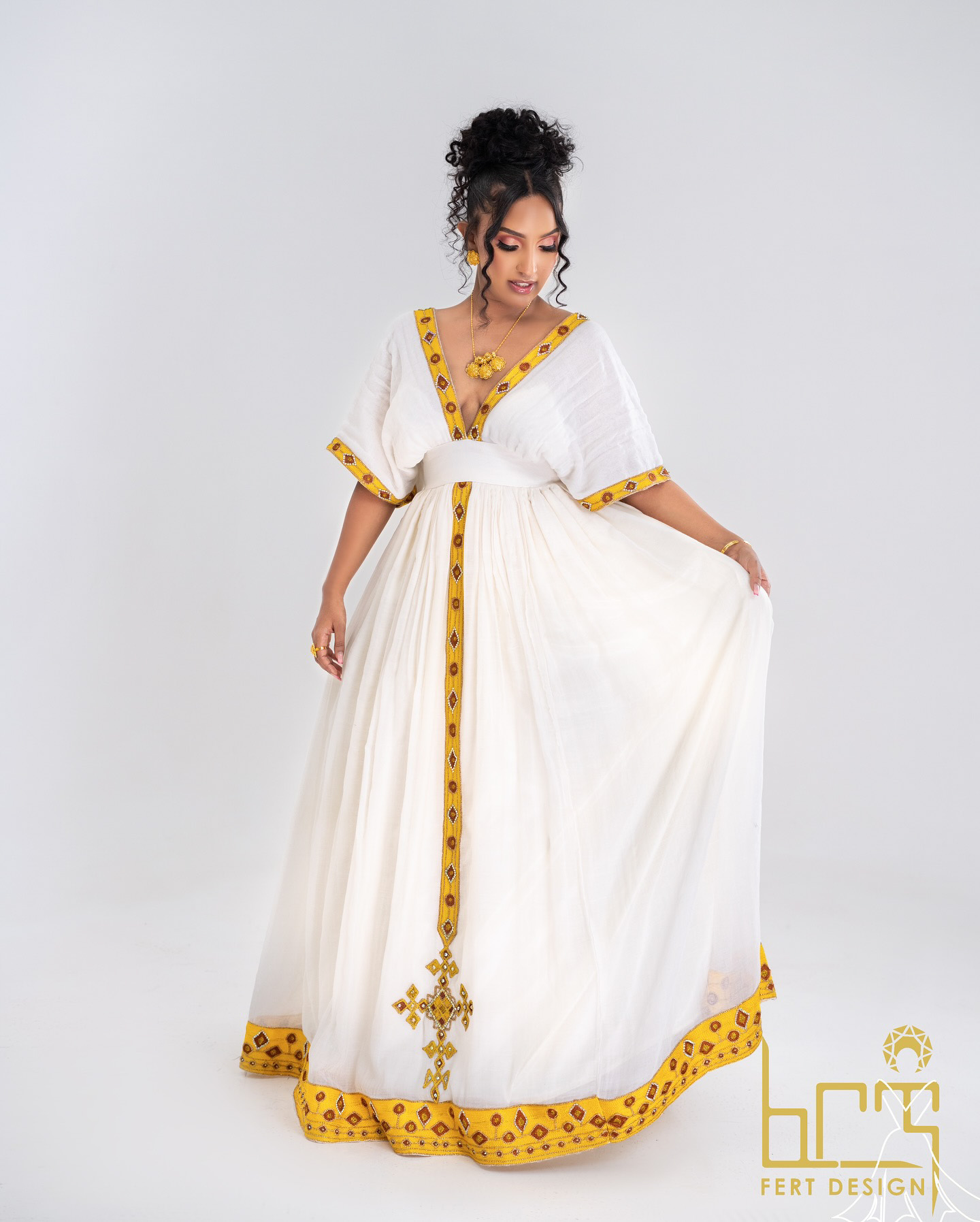 Classic Habesha Kemis - Golden Queen - Image 4